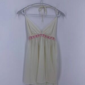 Vintage Van Raalte Babydoll Nightgown Cream Halter Lace Trim USA Made 60/ 70